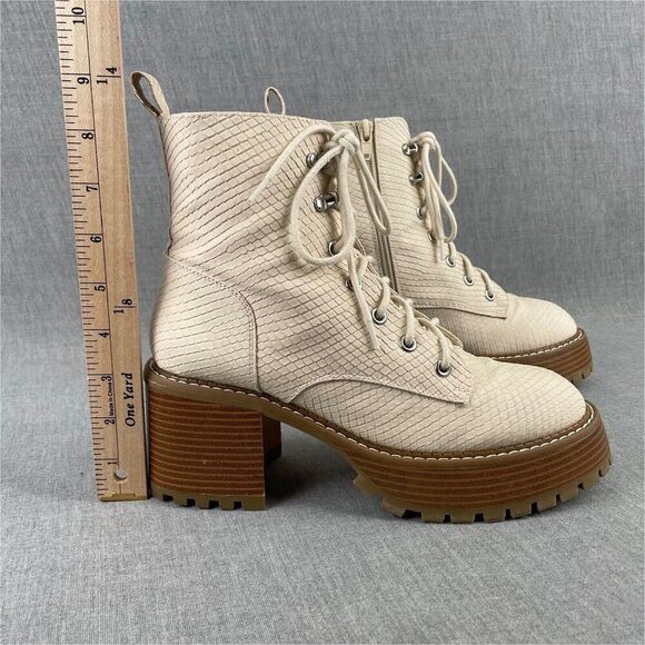 MIA Boots Womens 7.5 Cream Faux Leather Snake Embossed Combat Platform Y2K 90s - Picture 11 of 16